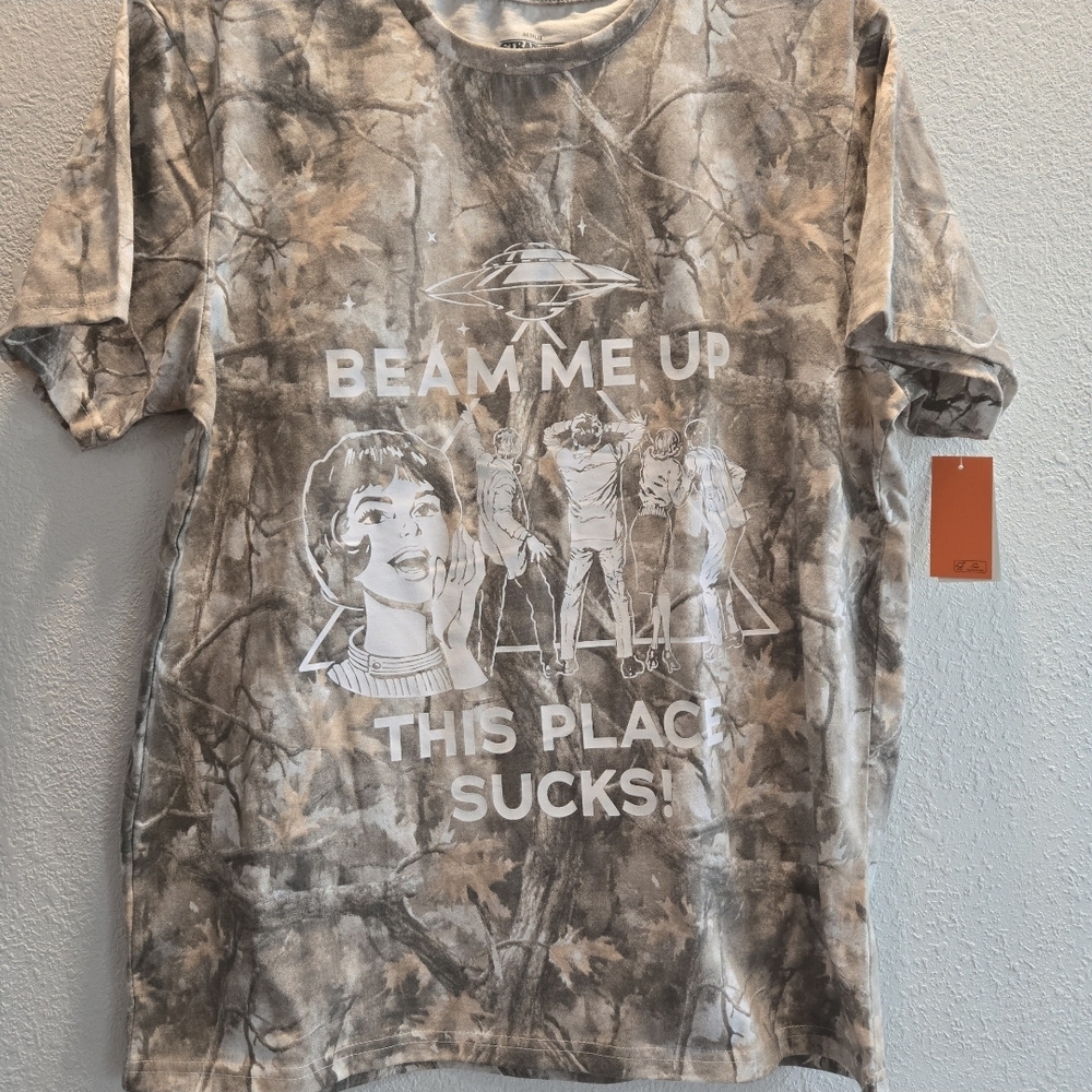 Netflix Men’s Tie-Dye Tee — Brown & Gray "Beam Me Up" Graphic